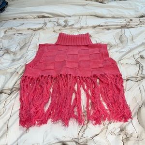 Pink Crop Fringe Sweater